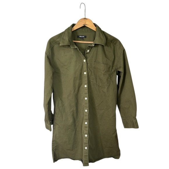 Madewell | Women’s Olive Green Button Front Single Breast Pocket Shirtdress Sz S - Picture 4 of 16
